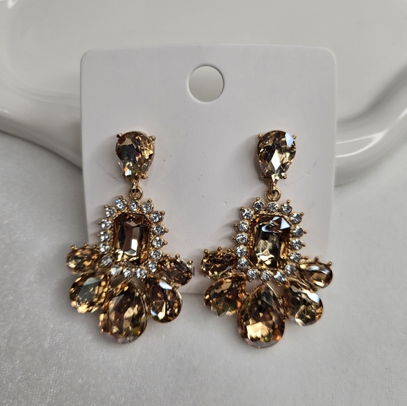 Women's Gold Rhinestone Crystal Statement Earrings Prom Jewelry Fashion Jewelry - Picture 6 of 8